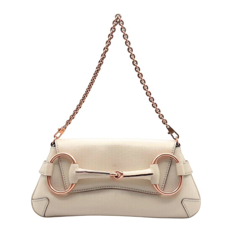 GUCCI Tom Ford Era Horsebit Shoulder Bag & Clutch, Ivory Leather